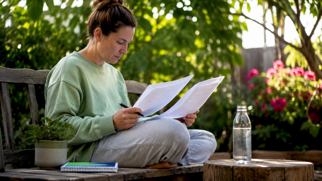 Homeowner reviewing water restoration quotes at table