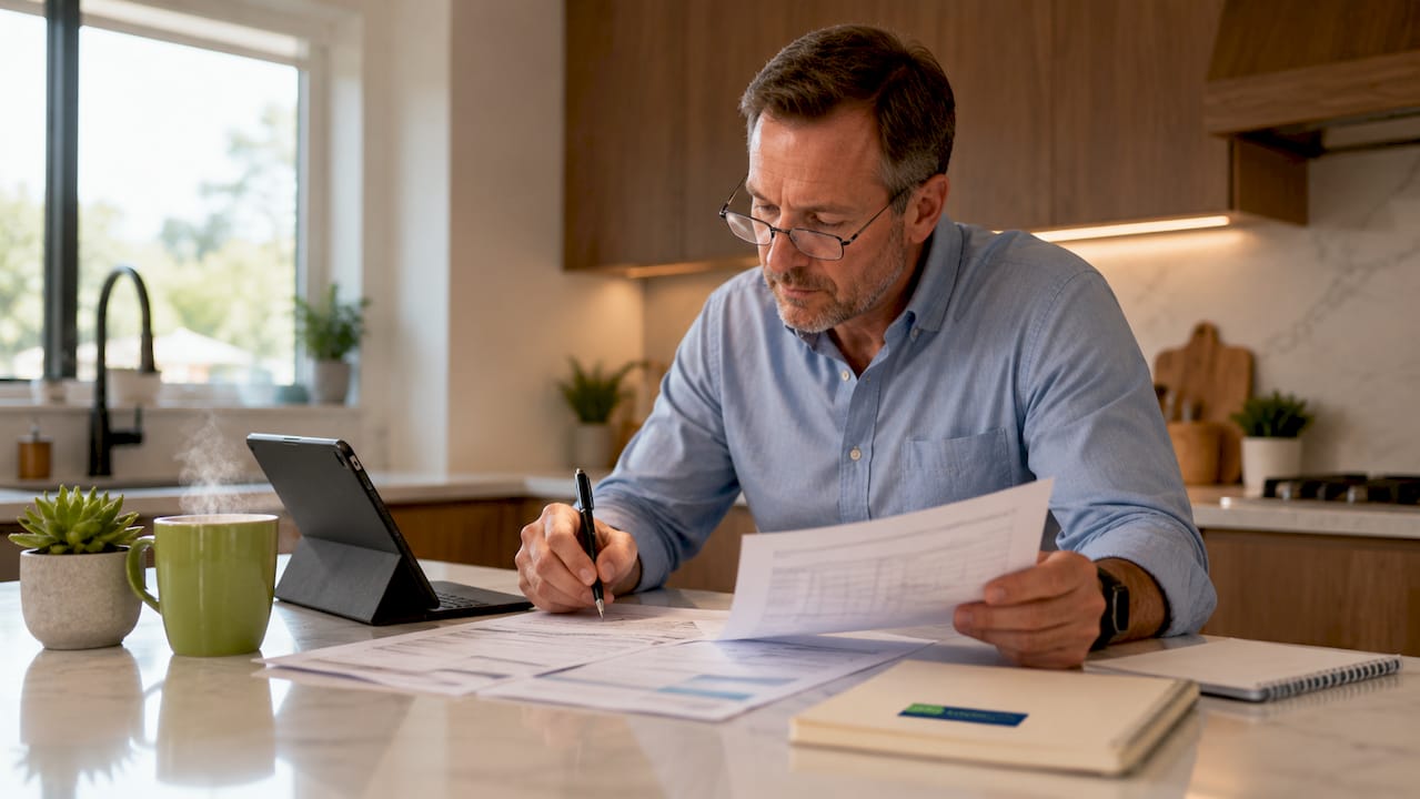 Person reviewing water restoration permit documents