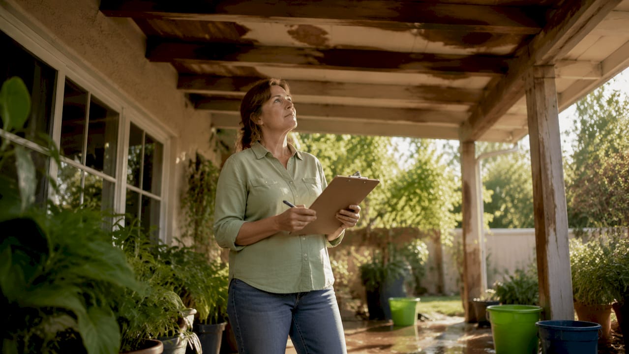 Homeowner reviewing water damage in living room