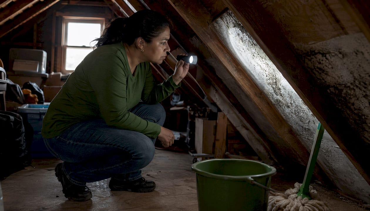1784568595849_Woman-inspecting-mold-in-basement-corner Woman inspecting mold in basement corner